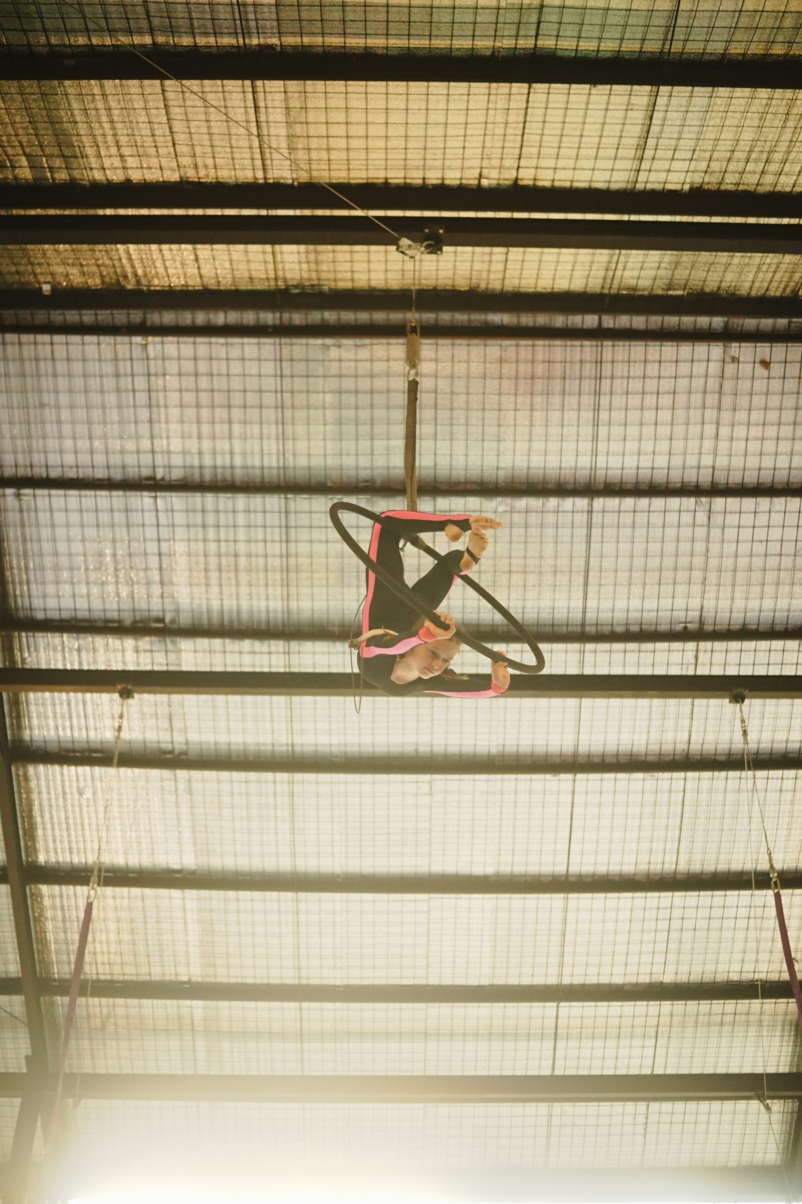 Aerial hoop rigged at full height
