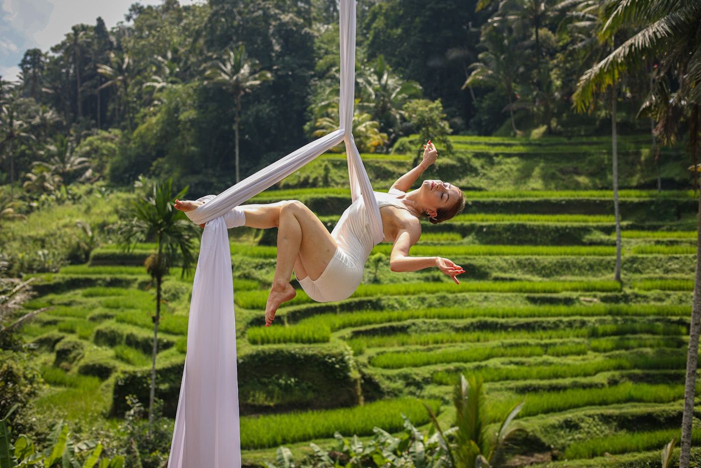 Aerial silks photoshoot over the rice terraces